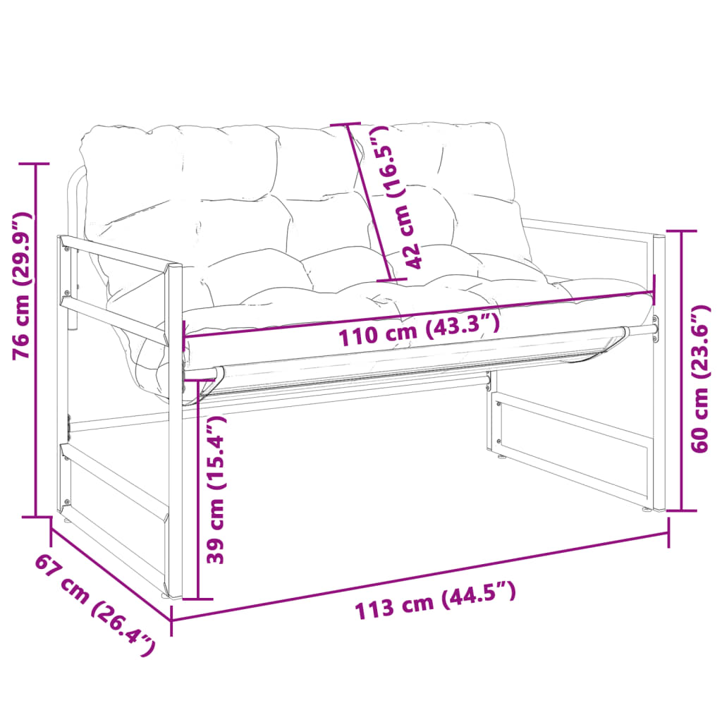 vidaXL Tuinbank met kussen 113 cm staal antracietkleurig