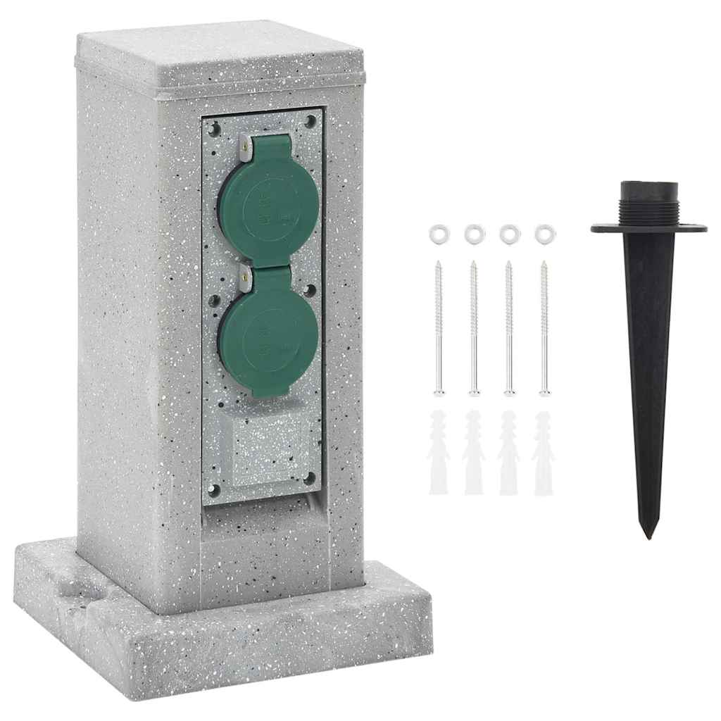 vidaXL Garden Power Socket Rock-Look 4-Way 16x16x29.5 cm Grey