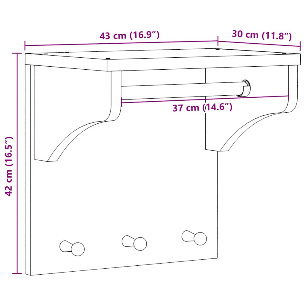 vidaXL Wandkapstok SANDNES 43x30x42 cm massief grenenhout