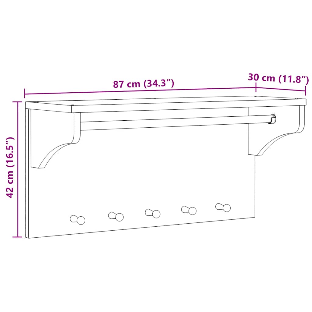 vidaXL Wandkapstok SANDNES 87x30x42 cm massief grenenhout
