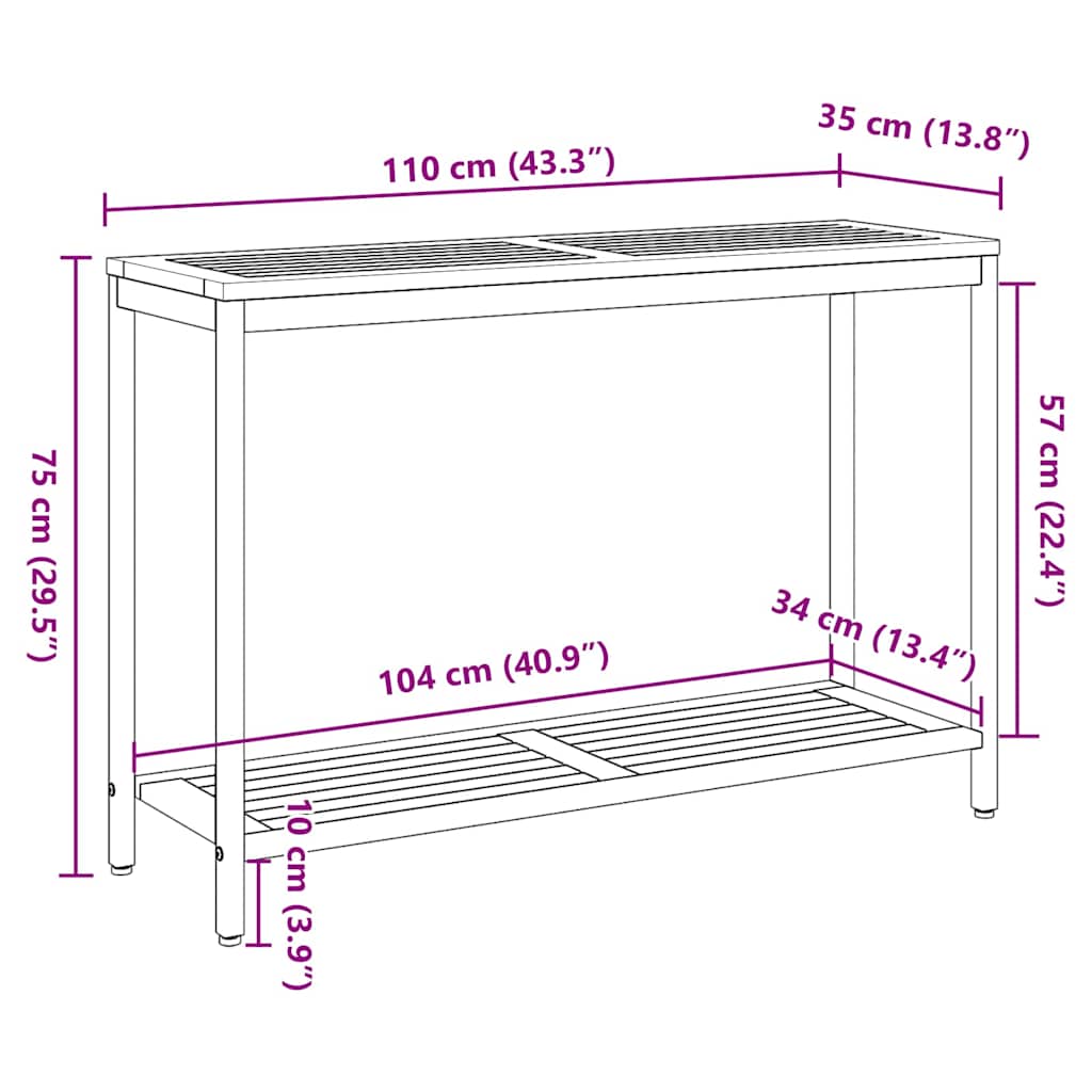 vidaXL Tuin Tafel met opslag Natuurlijk en zwart 80 x 35 x 75 cm