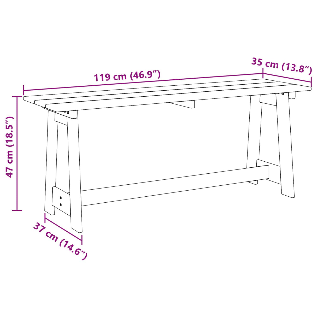 vidaXL Tuinbank Naturel 119 x 47 x 35 cm Massief grenenhout