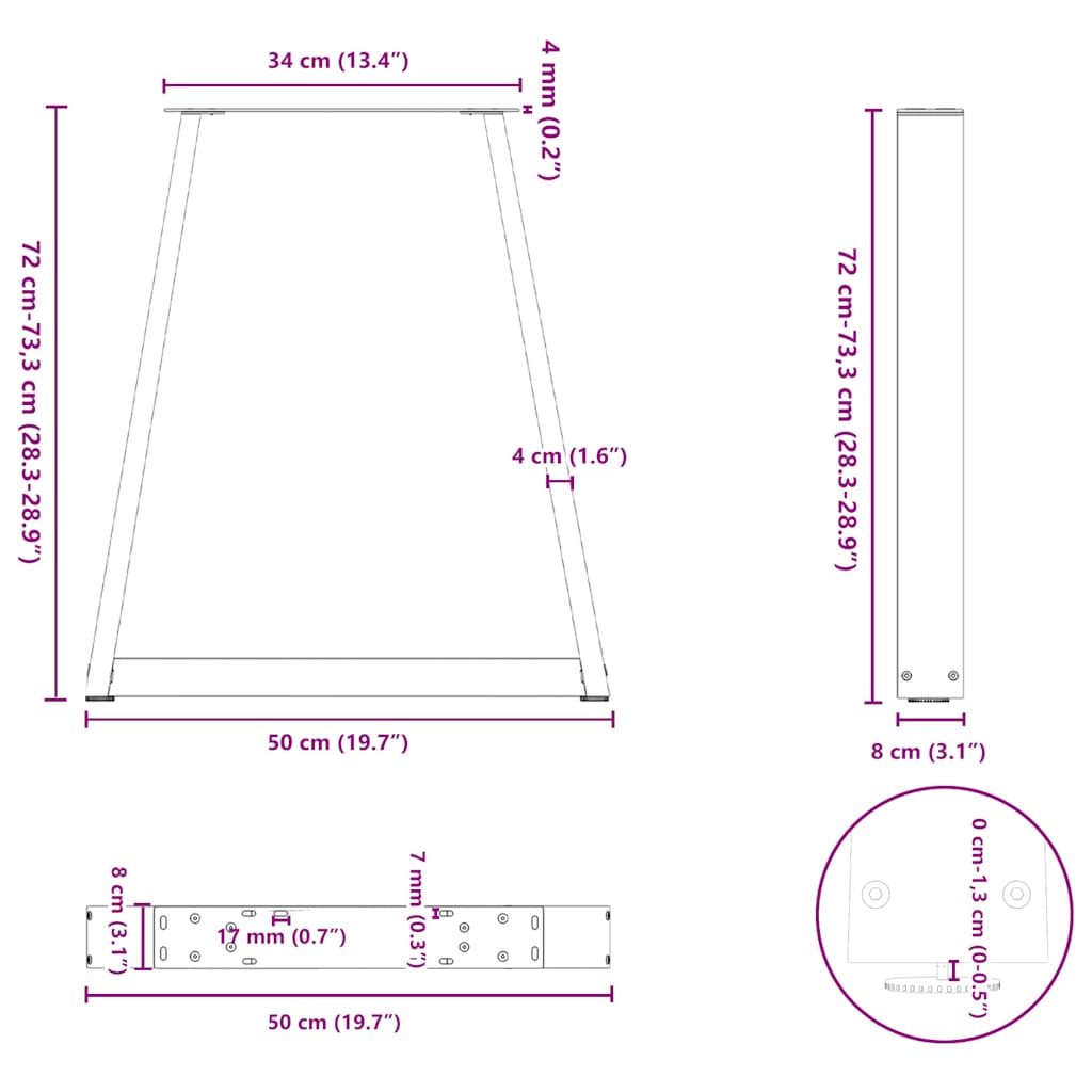 vidaXL Salontafelpoten 2 st V-vormig 30x(30-31,3) cm staal zwart