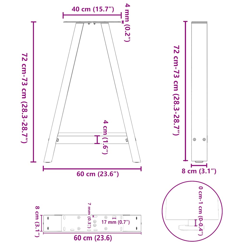 vidaXL Salontafelpoten 2 st A-vormig 30x(30-31) cm staal zwart