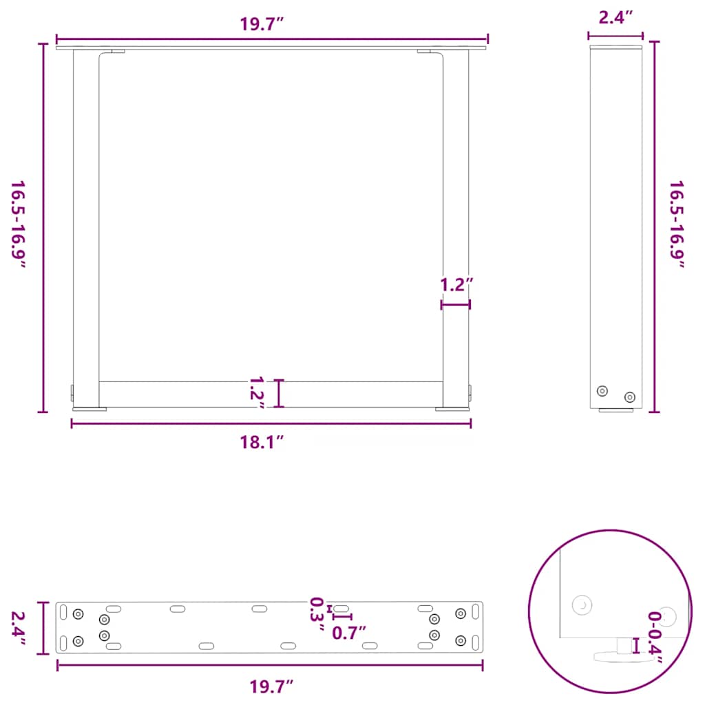 vidaXL Salontafelpoten 2 st U-vormig 30x(30-31) cm staal zwart