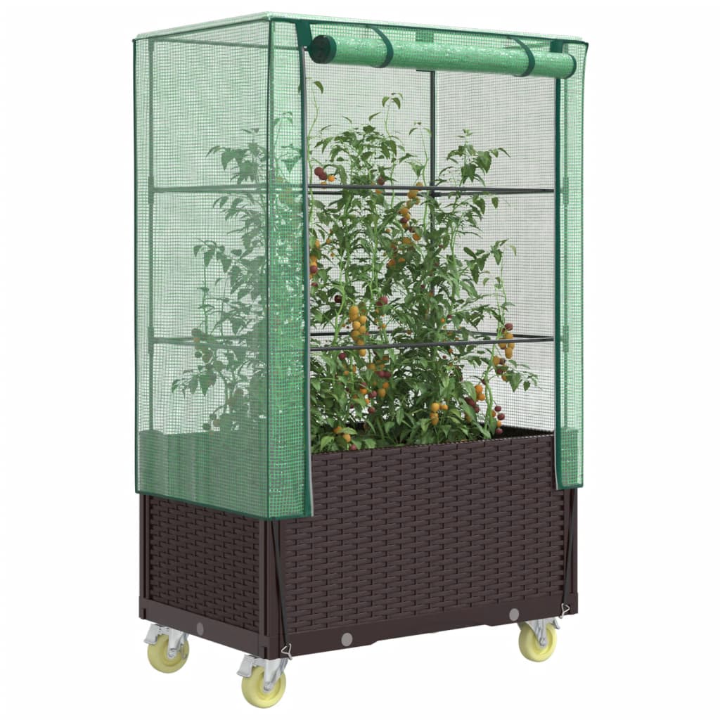 vidaXL Raised Planter with Cover and Wheels 80x50x182 cm Rattan Look