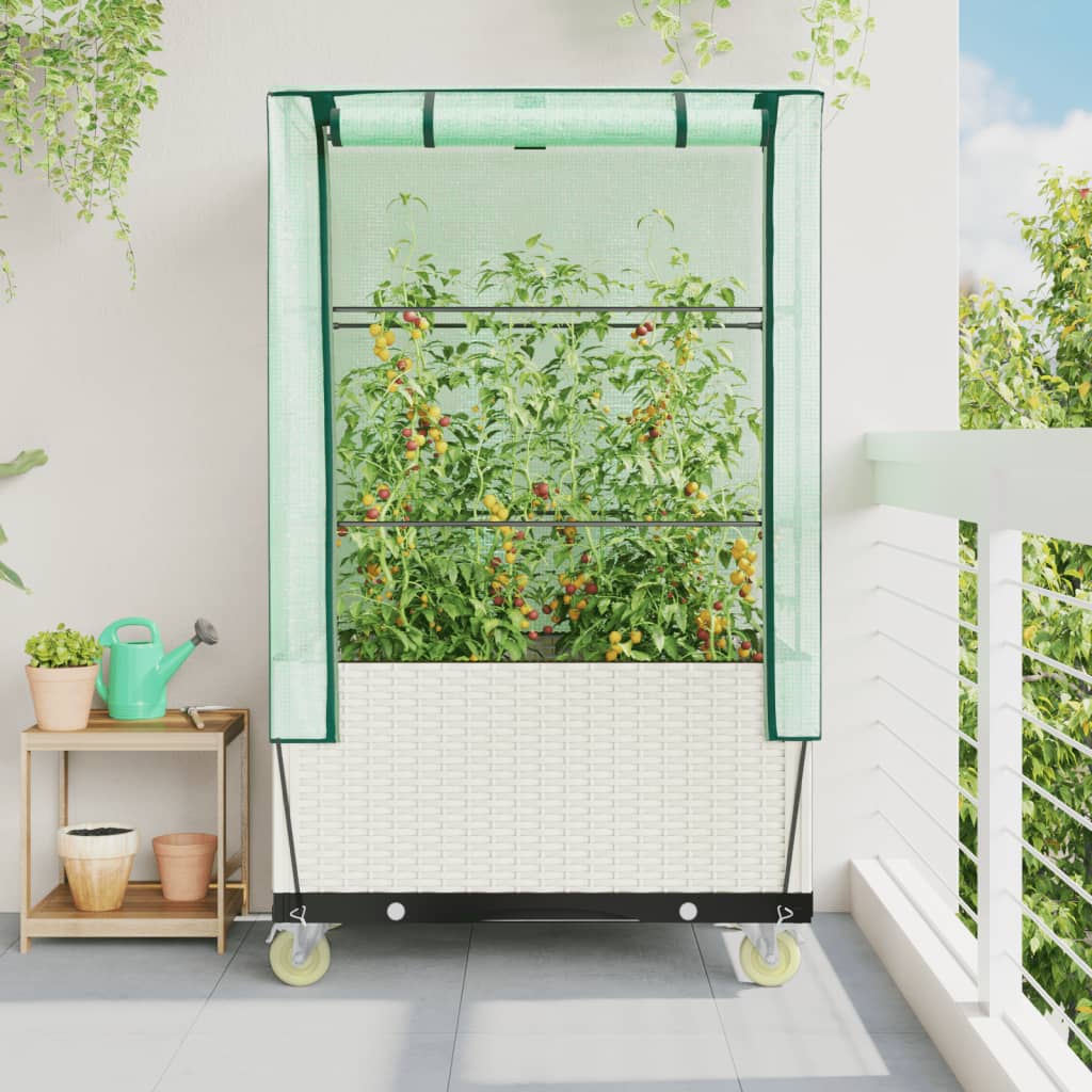 vidaXL Raised Planter with Cover and Wheels 80x50x182 cm Rattan Look