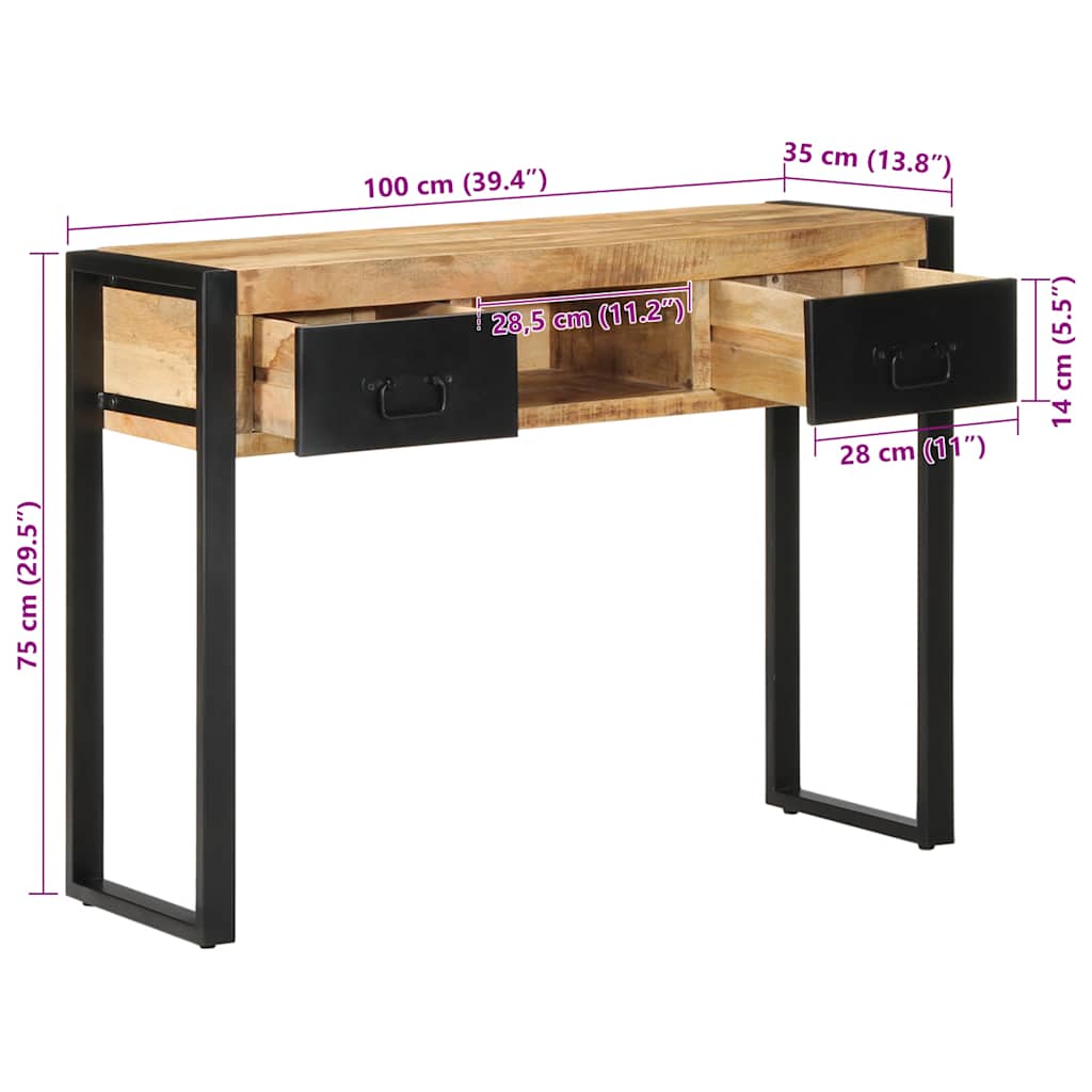 vidaXL Wandtafel 100x35x75 cm massief ruw mangohout