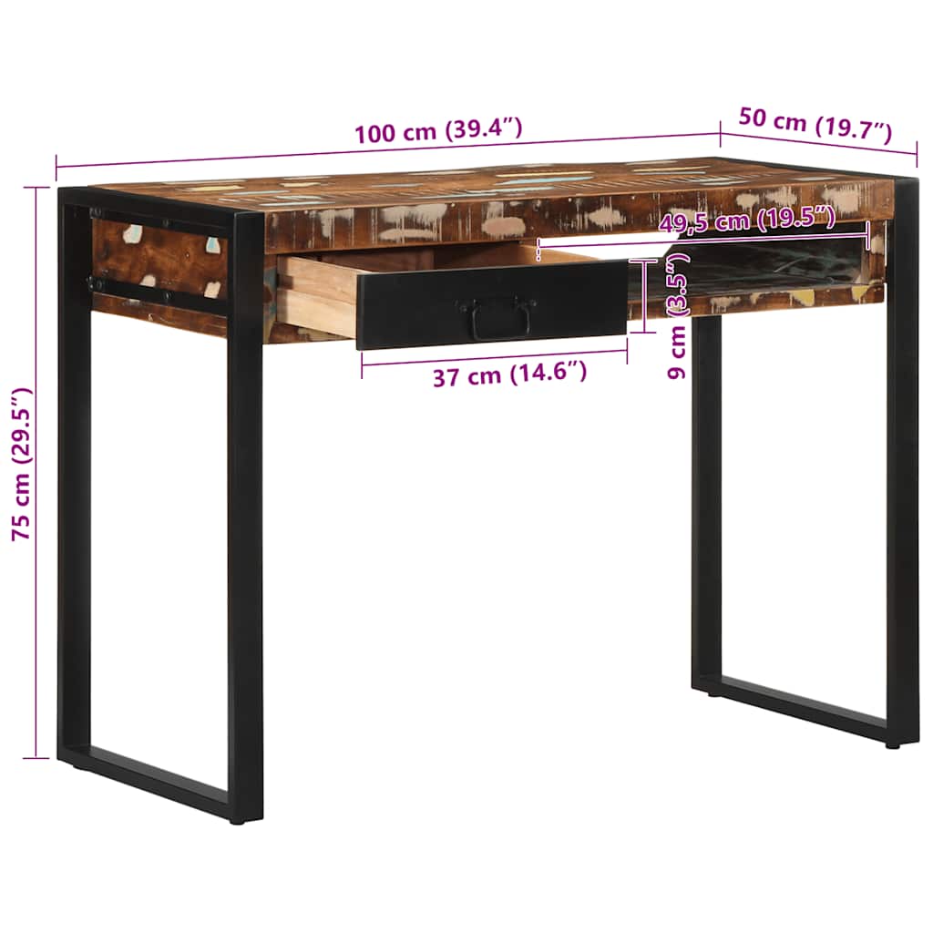 vidaXL Desk 100x50x75 cm solid rough mango wood