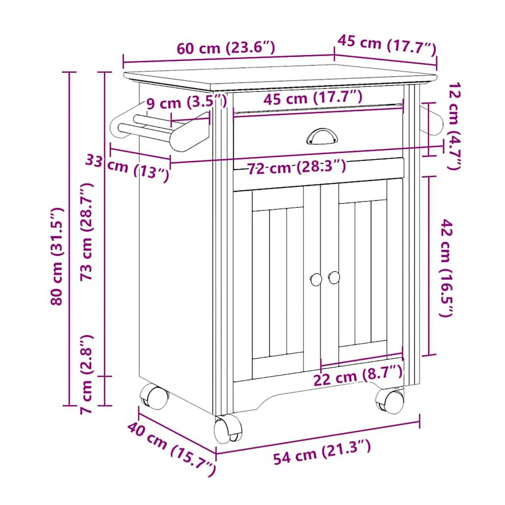 vidaXL Kitchen Trolley BODO 72x45x80 cm white