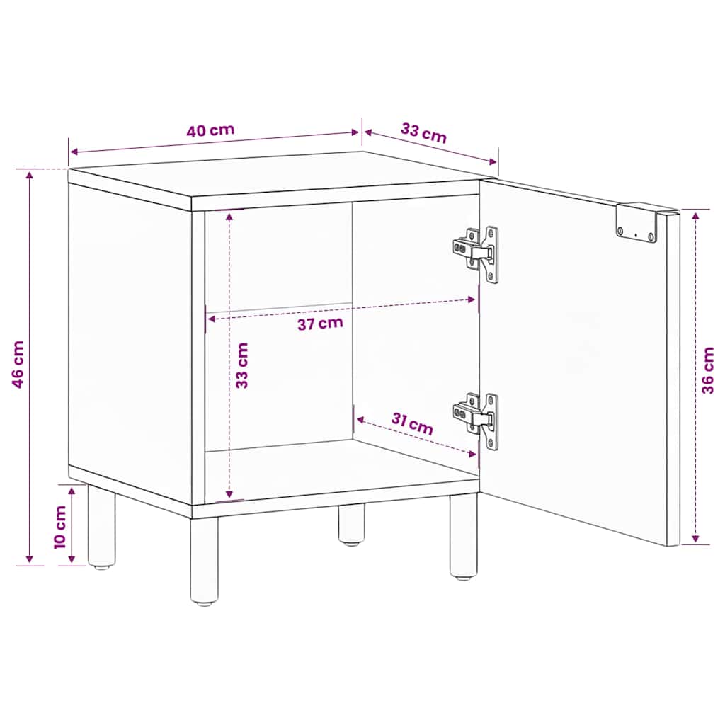 vidaXL Bedside Cabinet 40x33x46 cm Solid Mango Wood Black