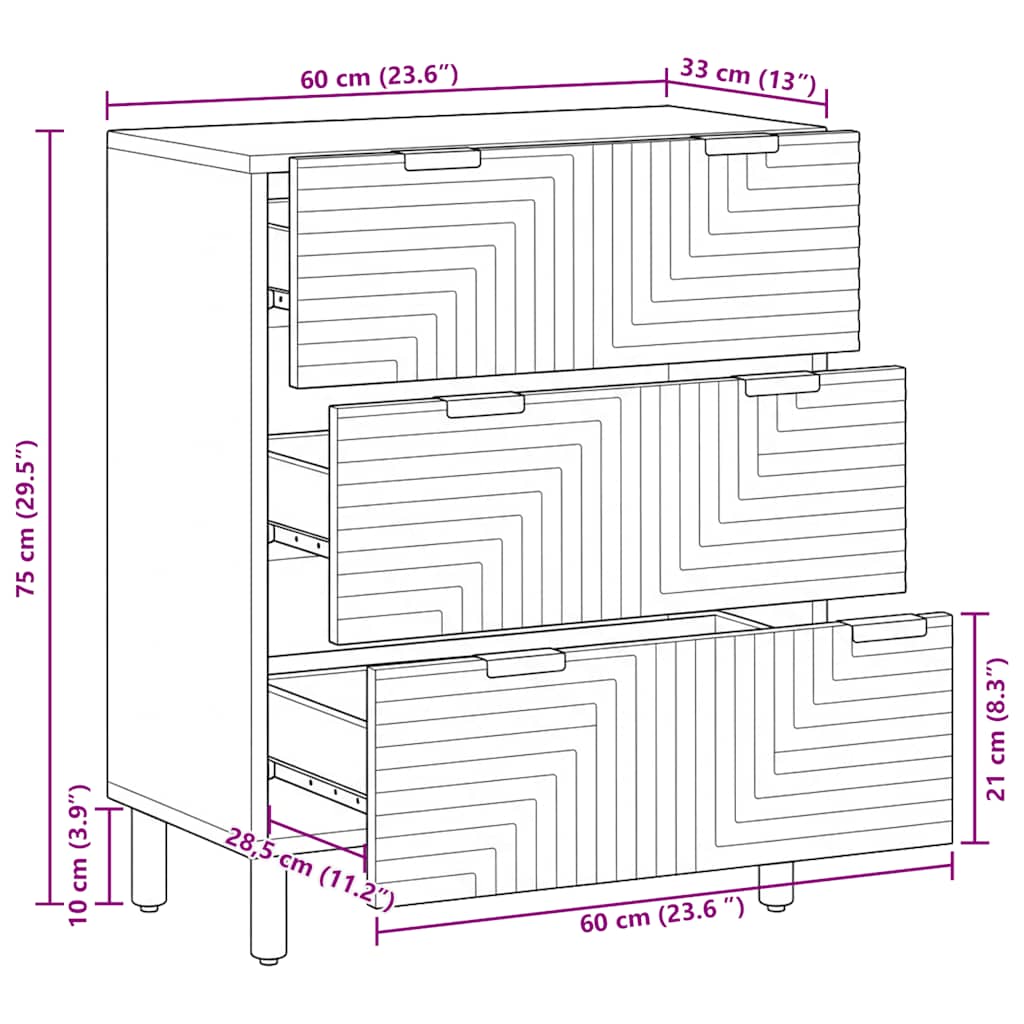 vidaXL Dressoir 60x33x75 cm massief mangohout bruin