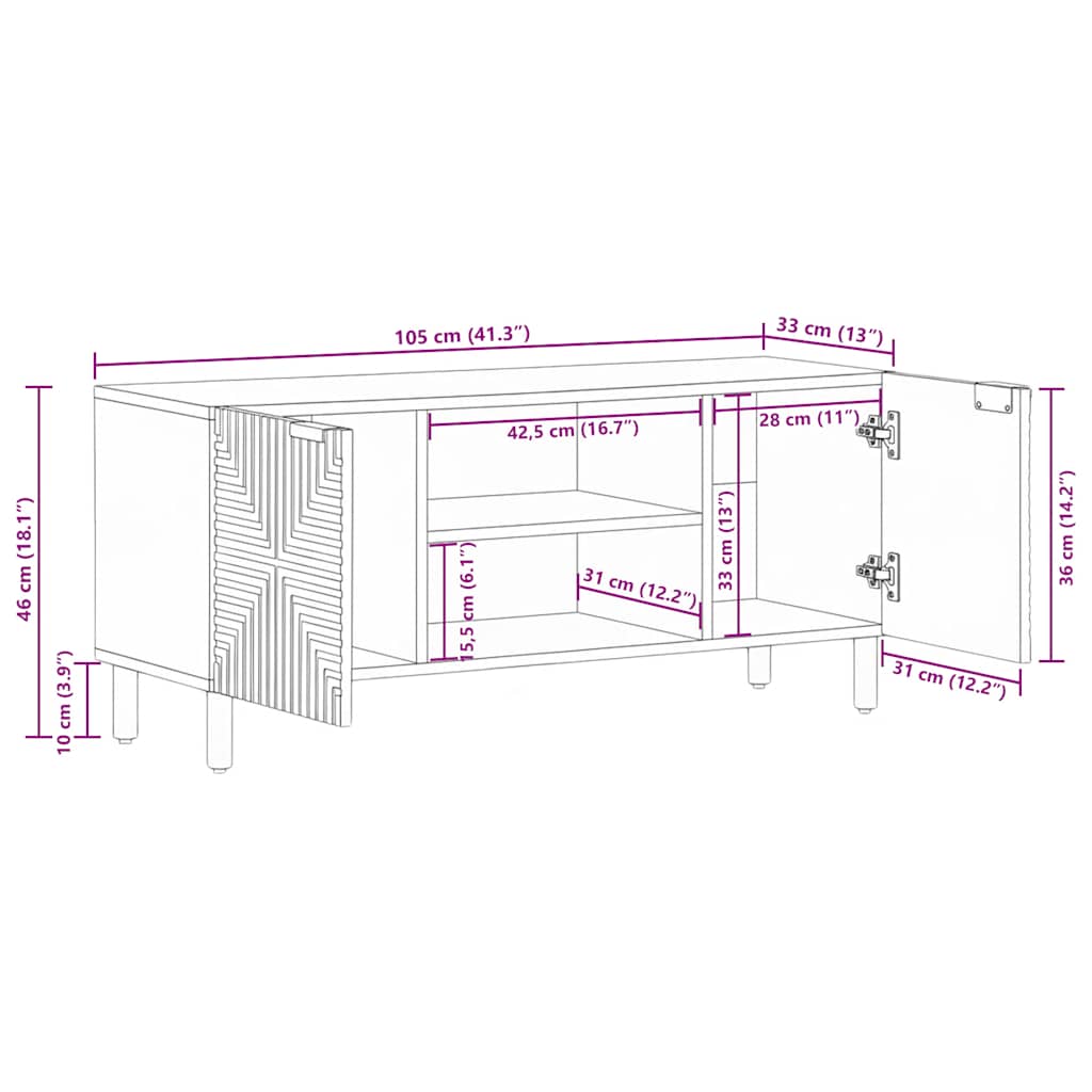 vidaXL TV-kast 105x33x46 cm massief acaciahout