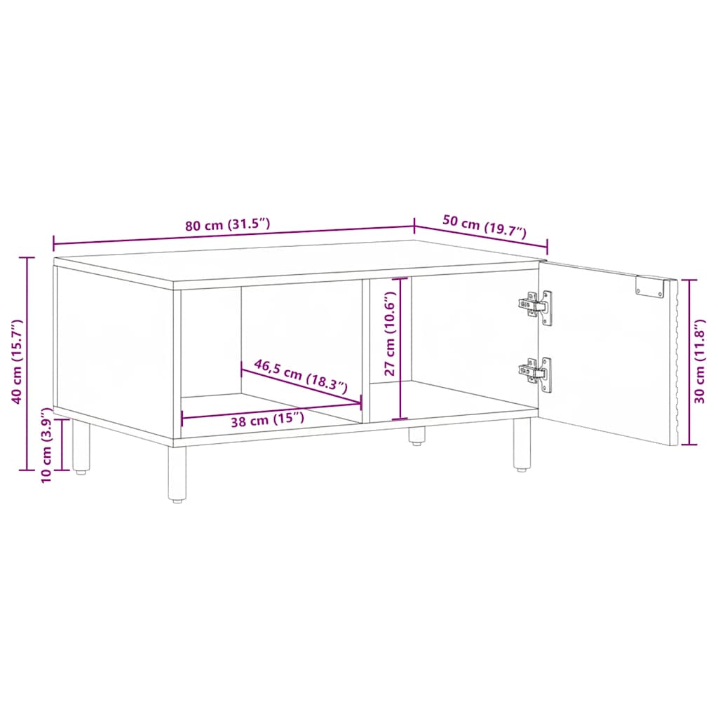 vidaXL Salontafel 80x50x40 cm massief mangohout bruin