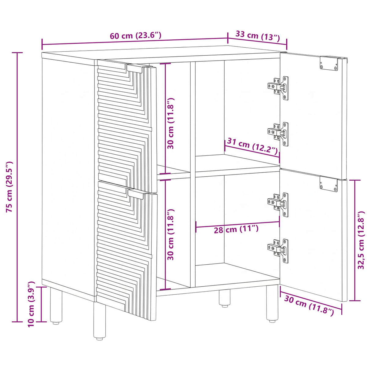 vidaXL Dressoir met plank Bruin 60 x 33 x 75 cm Massief Mango Hout