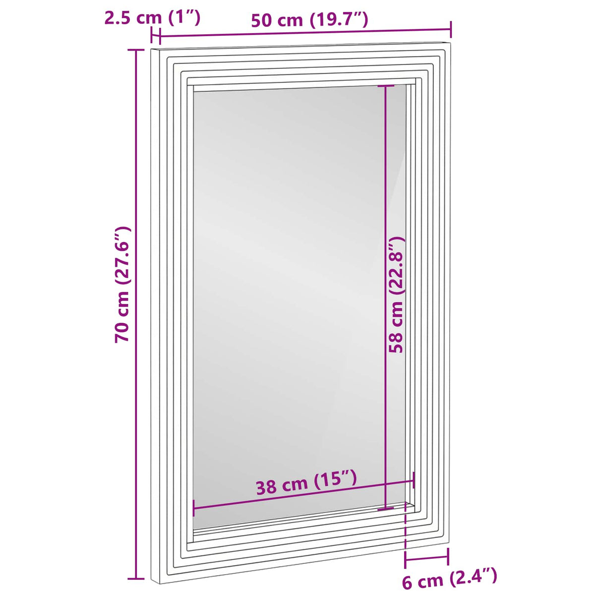 vidaXL Bathroom Mirror Wall-Mounted Brown 70 x 50 x 2.5 cm