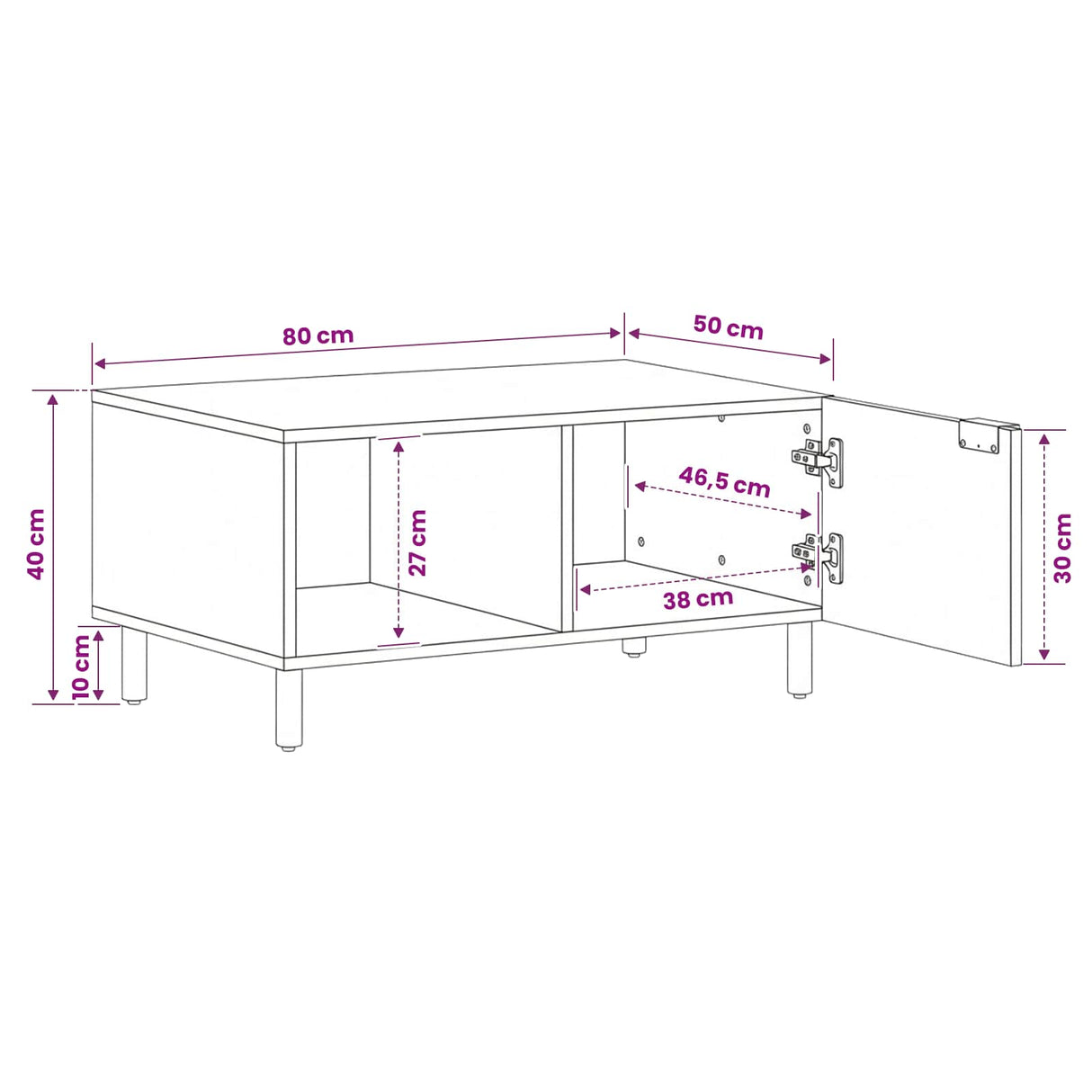 vidaXL Salontafel Wit 80 x 50 x 40 cm Massief Mango Hout