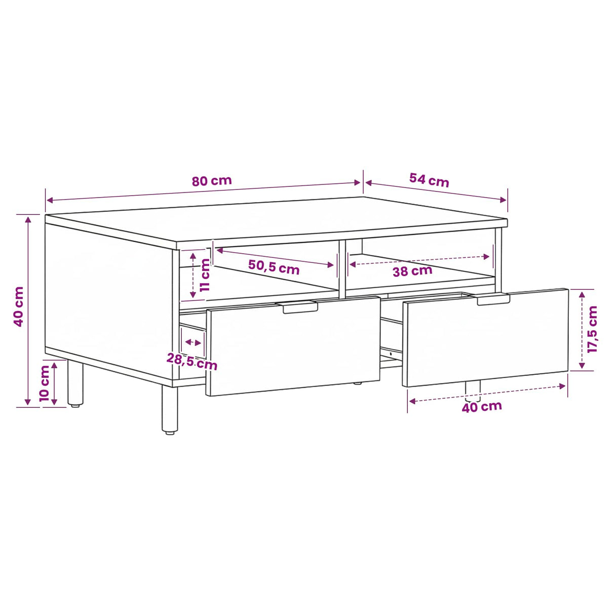 vidaXL Salontafel met lade Wit 80 x 54 x 40 cm Massief Mango Hout