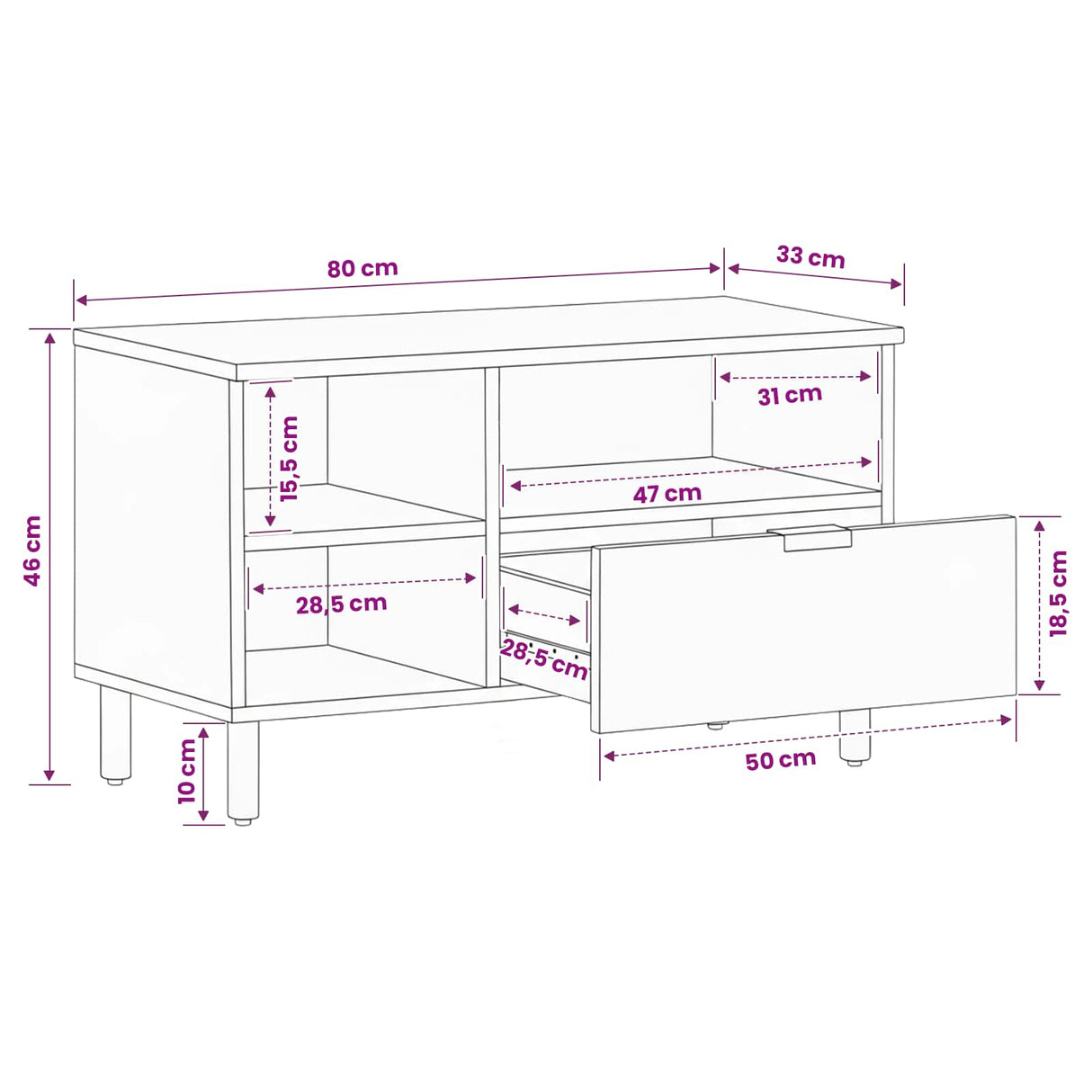 vidaXL TV Kast Witte Was Afwerking 80 x 33 x 46 cm Massief Mango Hout