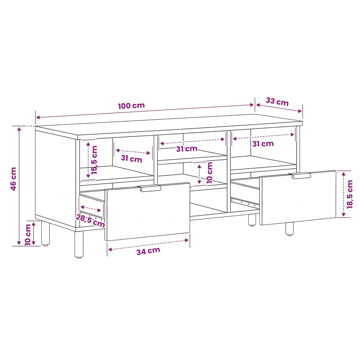 vidaXL TV Kast Witte Was Afwerking 100 x 33 x 46 cm Massief Mango Hout