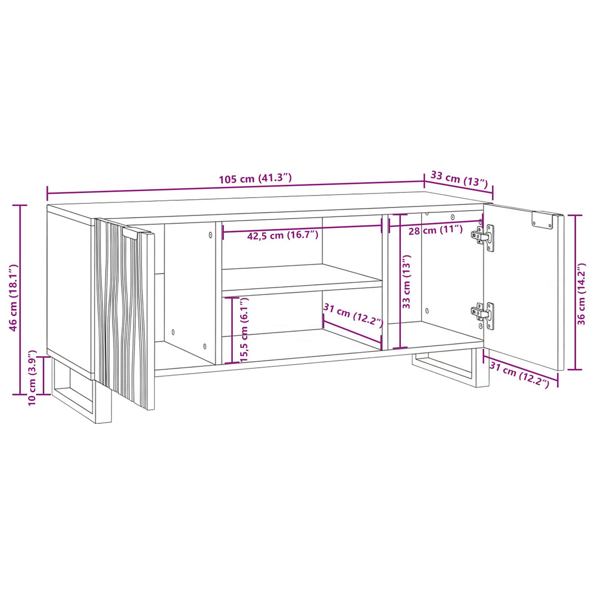 vidaXL TV Eenheden Bruin 105 x 33 x 46 cm Bewerkt hout