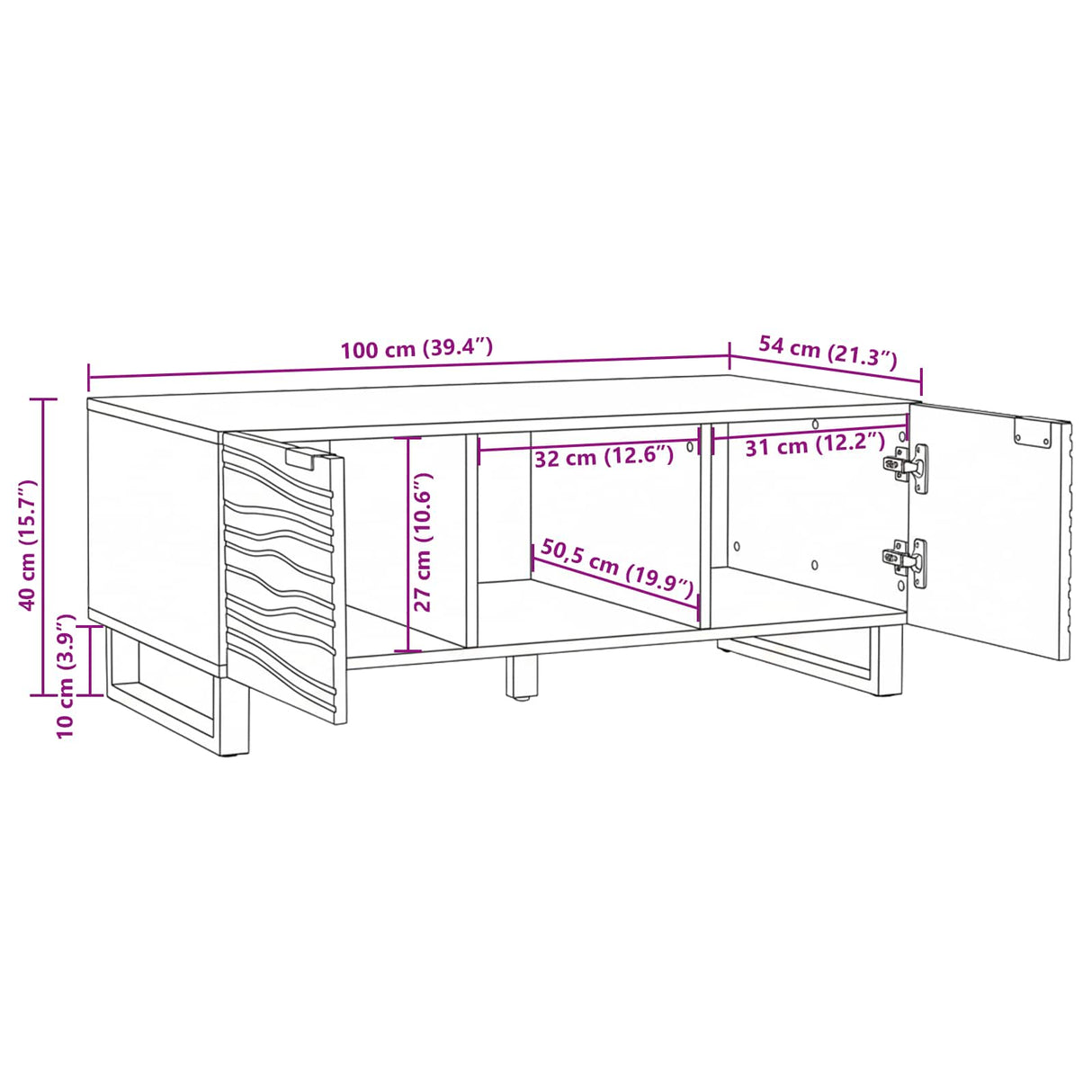 vidaXL Salontafel Bruin en Zwart 100 x 54 x 40 cm Massief acaciahout