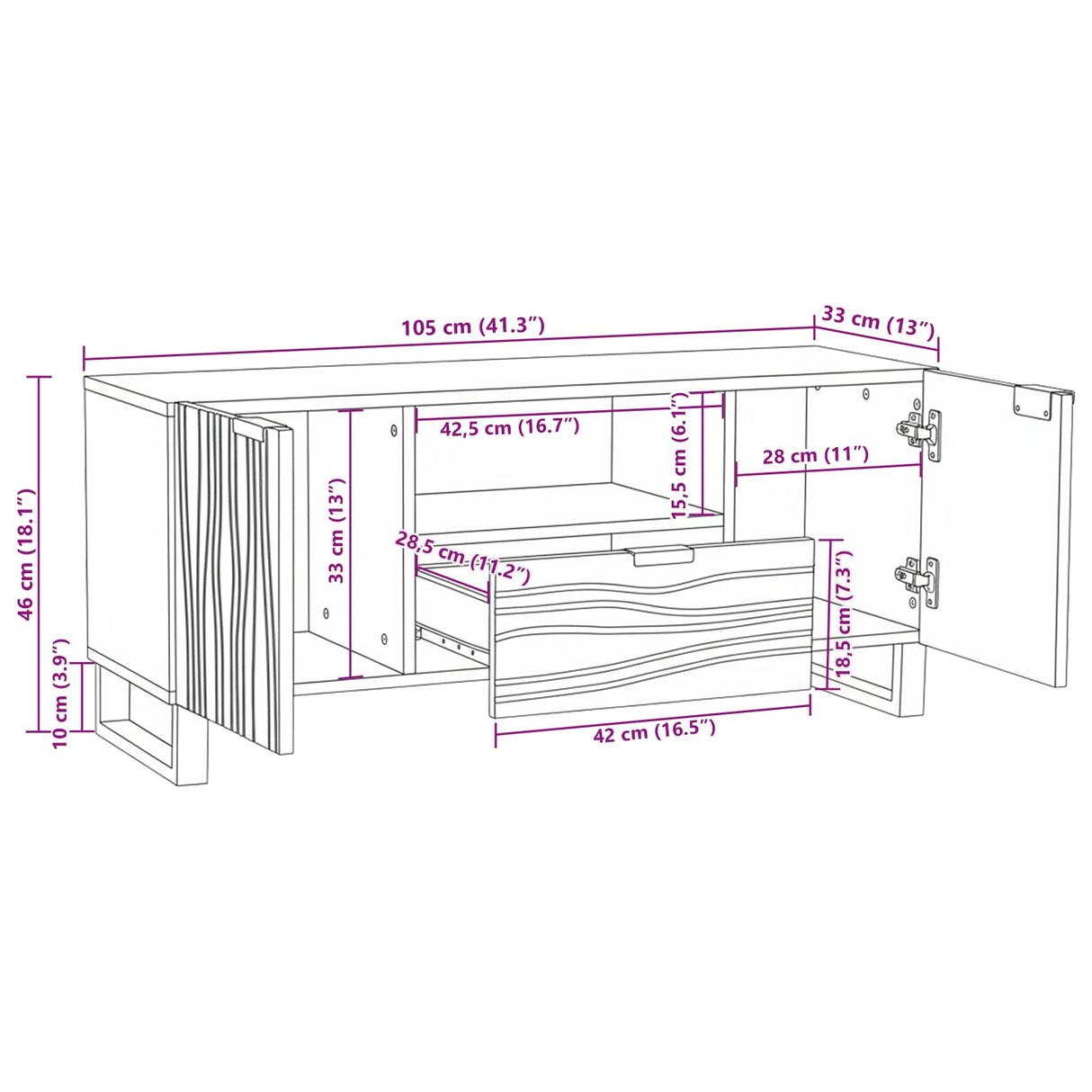 vidaXL TV Eenheden met lade Bruin 105 x 33 x 46 cm Bewerkt hout