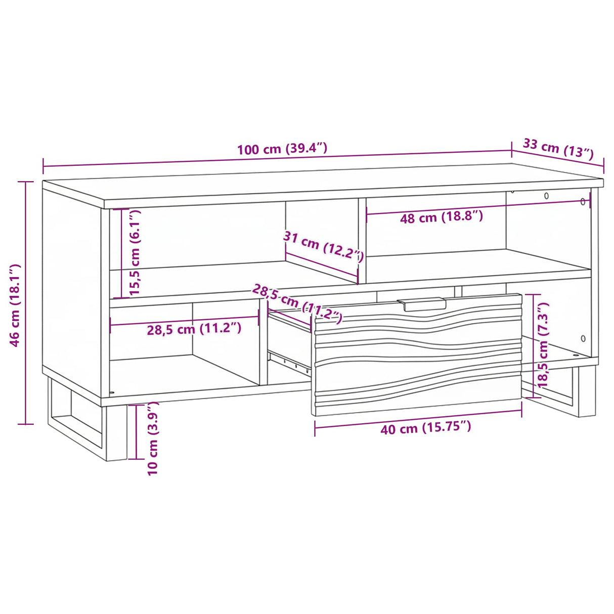 vidaXL TV Eenheden met lade Bruin 105 x 33 x 46 cm Bewerkt hout