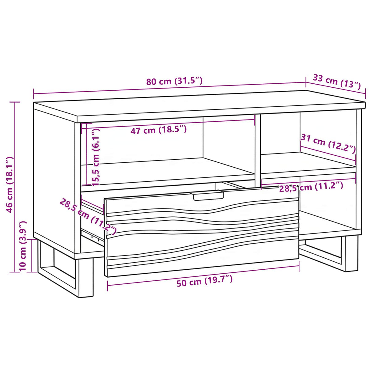 vidaXL TV Eenheden met lade Bruin 80 x 33 x 46 cm Bewerkt hout