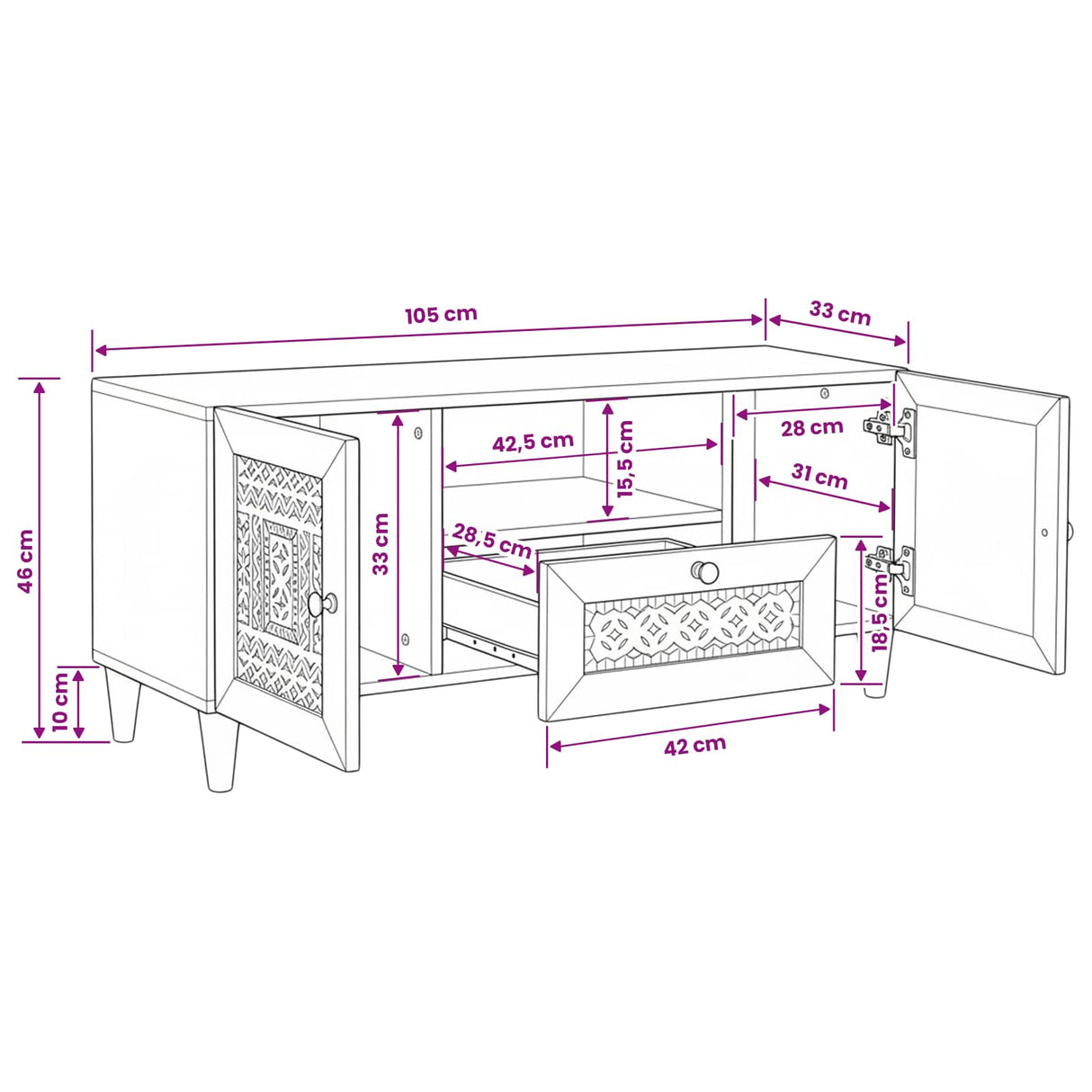 vidaXL TV Eenheden met lade Lichtbruin 105 x 33 x 46 cm Bewerkt hout