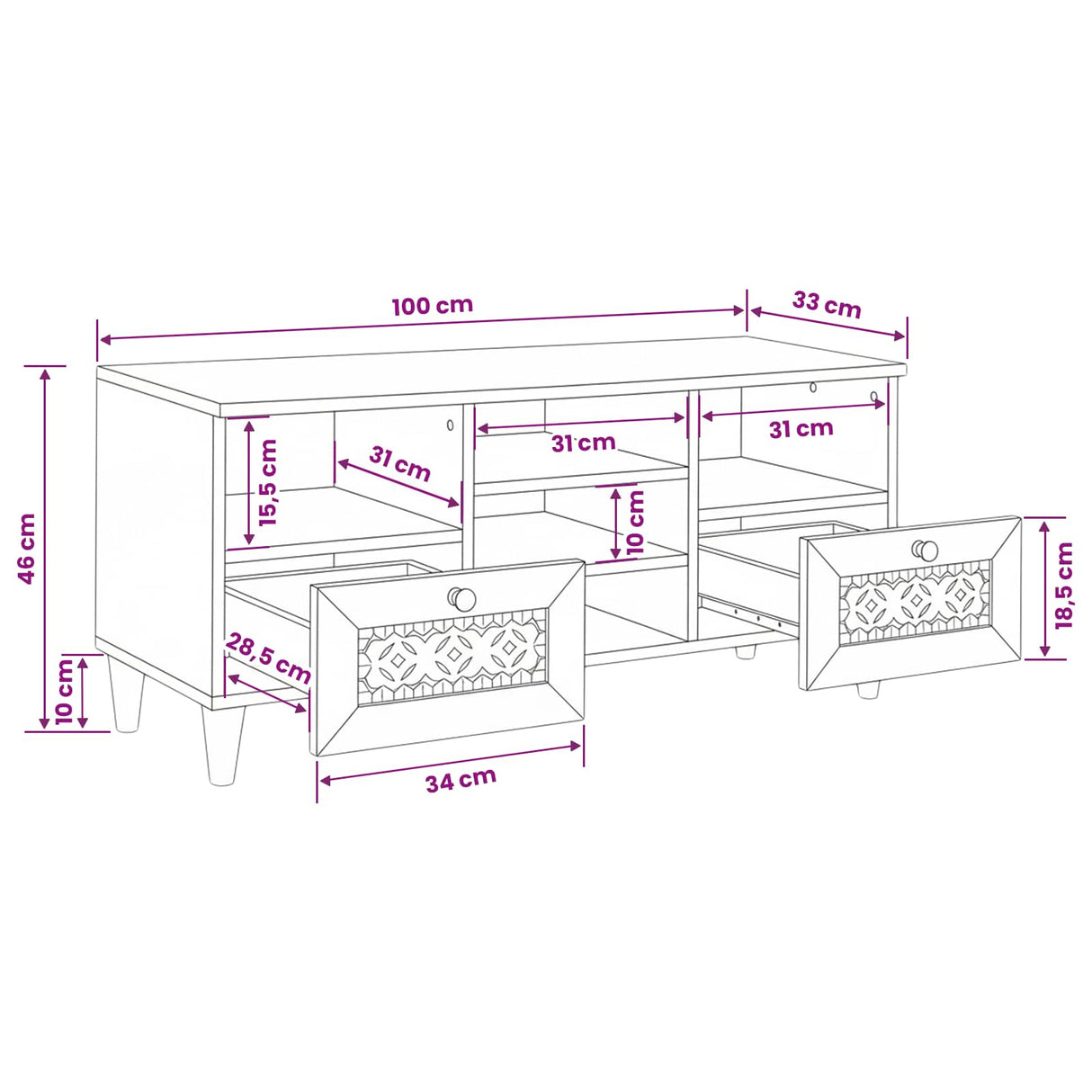 vidaXL TV Eenheden met lade Lichtbruin 100 x 33 x 46 cm Bewerkt hout
