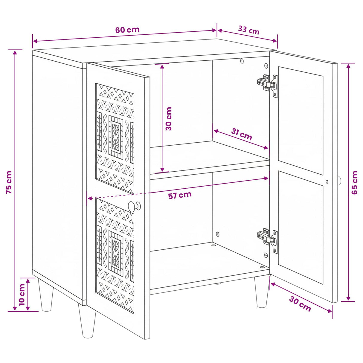 vidaXL Sideboard White 60 x 33 x 75 cm Solid Mango Wood