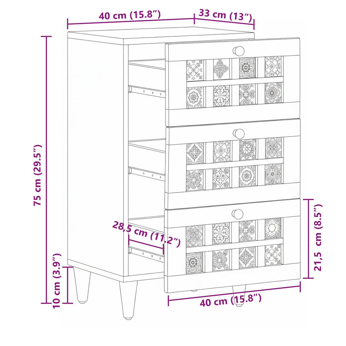 vidaXL Dressoir Walnotenhout 40 x 33 x 75 cm Massief Mango Hout