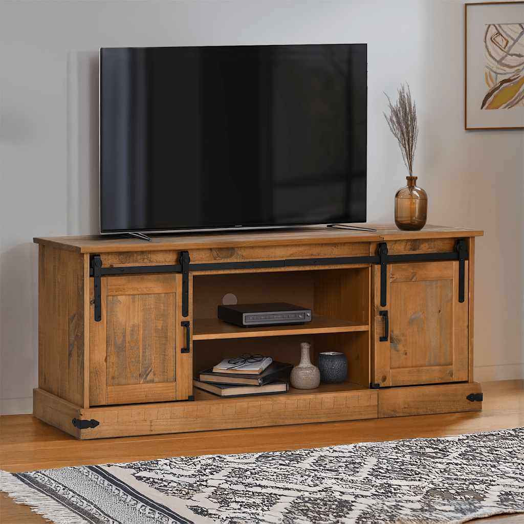 vidaXL Tv-meubel HALDEN 2 schuifdeuren 150x40x60 cm massief hout wit
