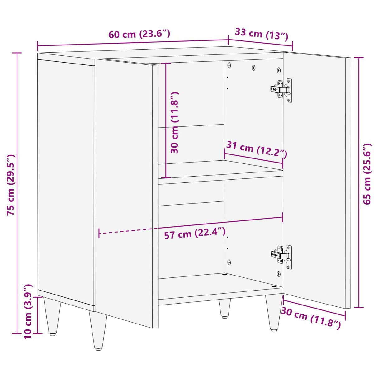 vidaXL Dressoir Bruin 60 x 33 x 75 cm Massief Mango Hout