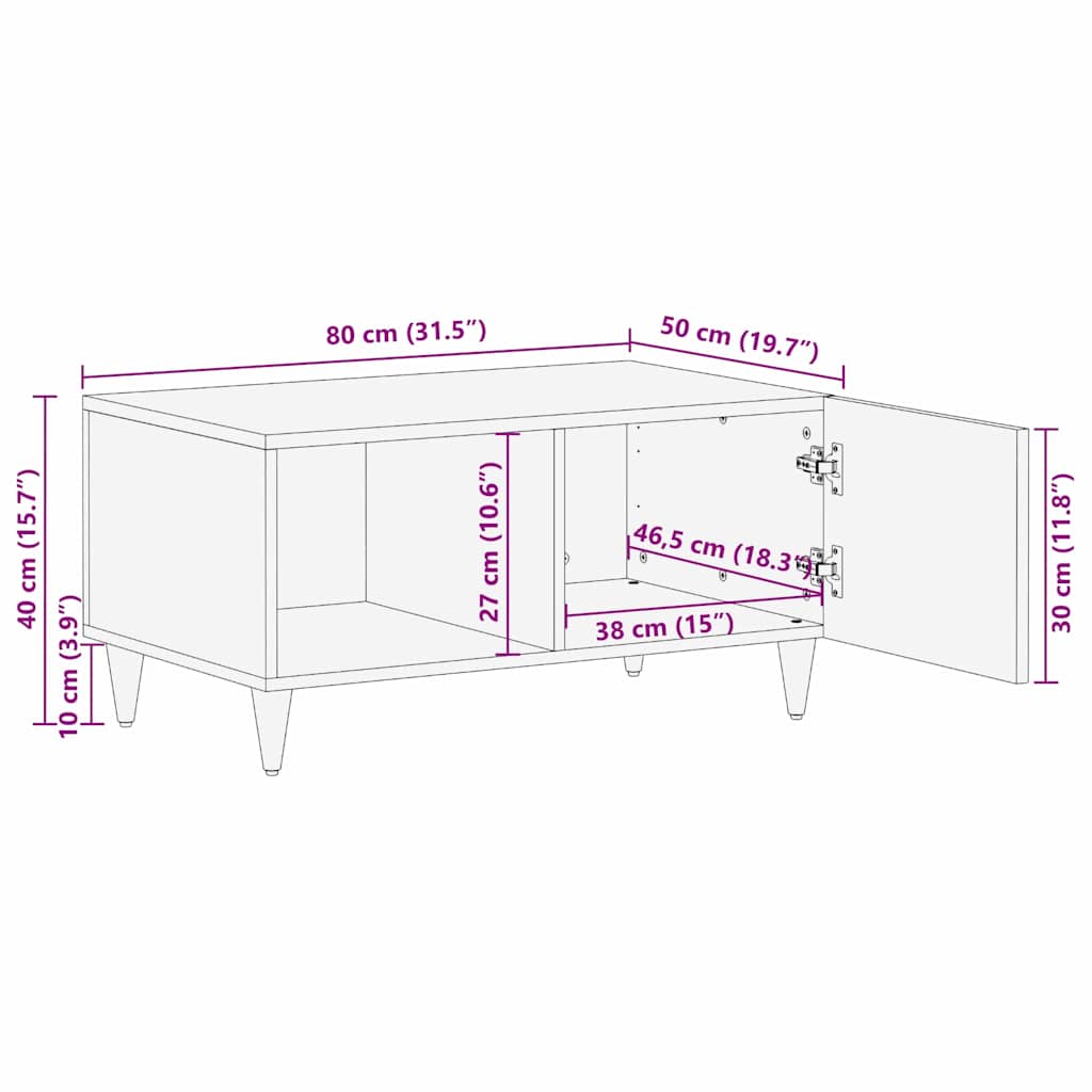 vidaXL Salontafel Honing bruin 80 x 50 x 40 cm Massief Mango Hout