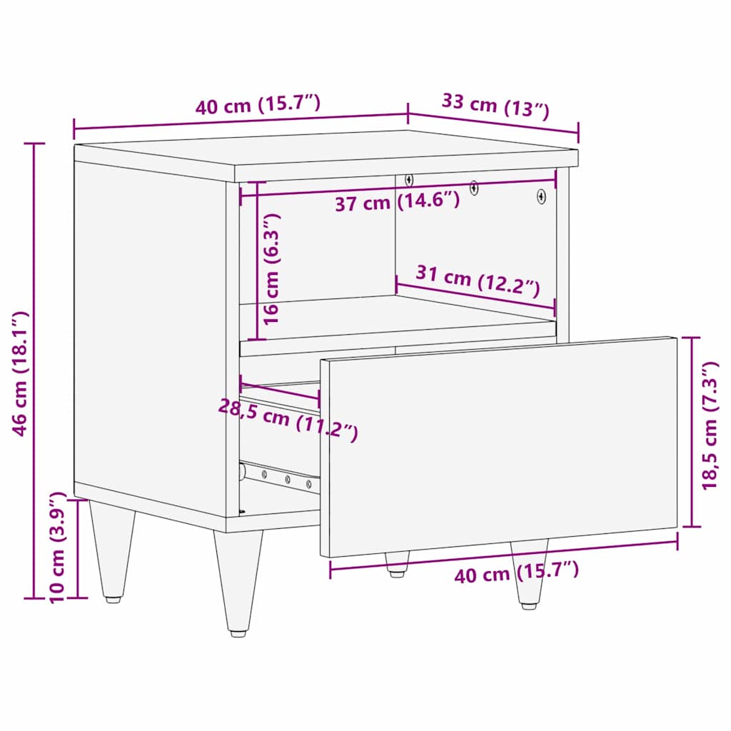 vidaXL Bedside cabinet Honey brown 40 x 33 x 46 cm Solid Mango Wood