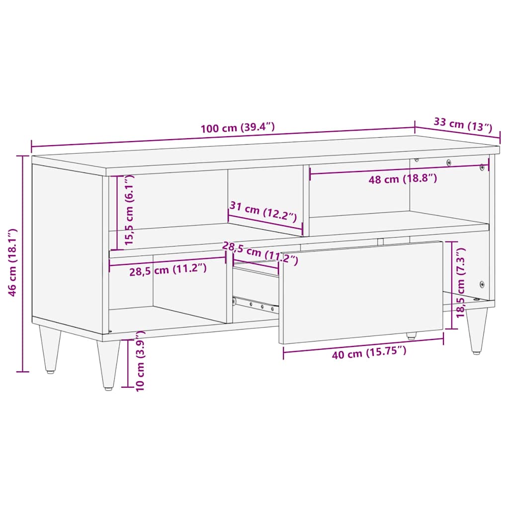 vidaXL TV Cabinet Honey Brown 100 x 33 x 46 cm Solid Mango Wood