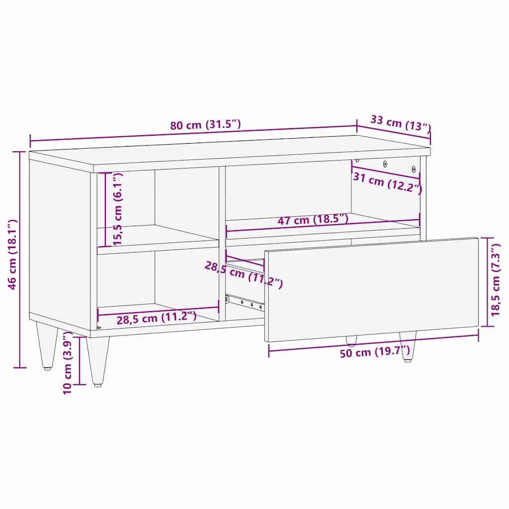 vidaXL TV Kast Honing bruin 80 x 33 x 46 cm Massief Mango Hout