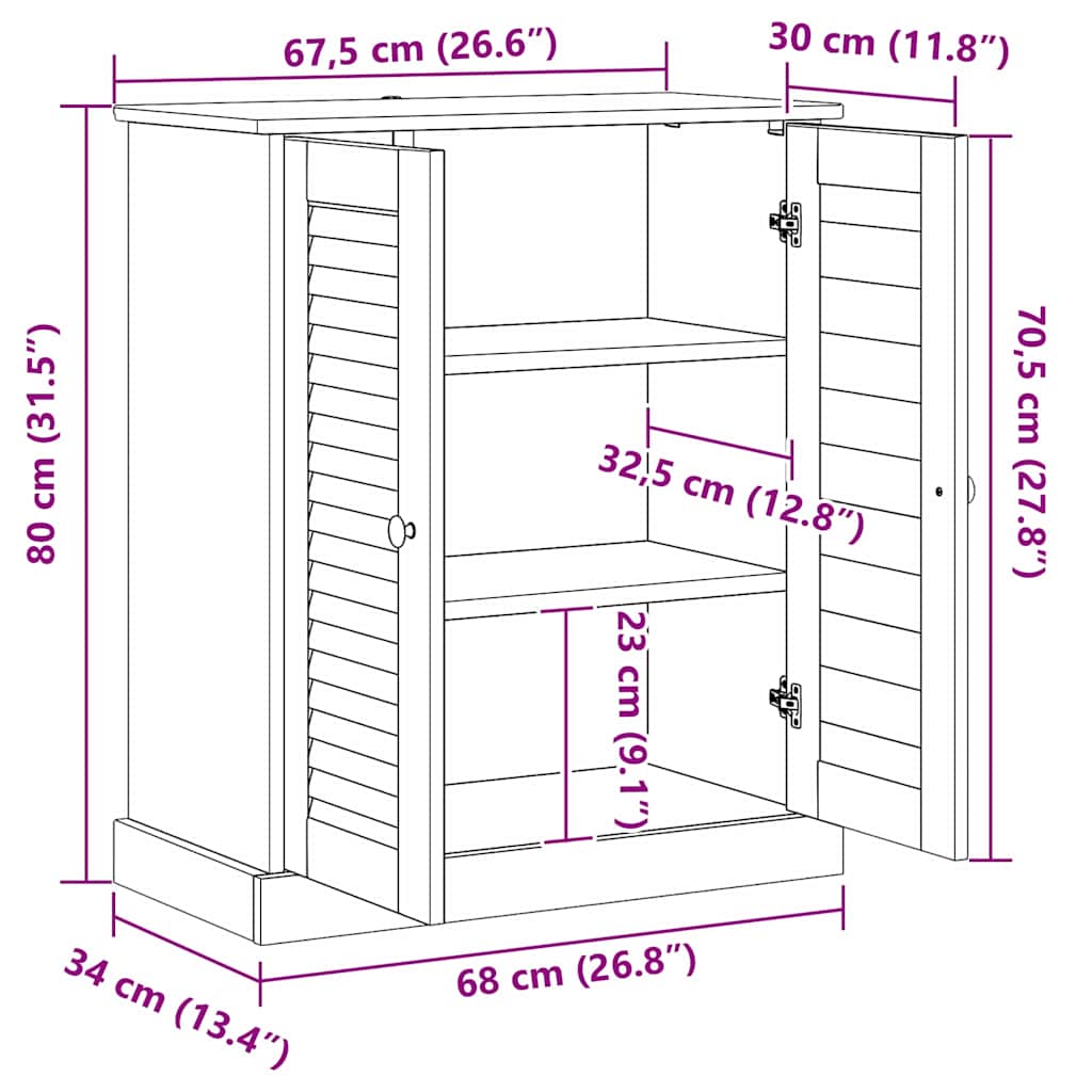 vidaXL Bathroom Cabinet VIGO Brown and Honey Brown 68 x 34 x 80 cm