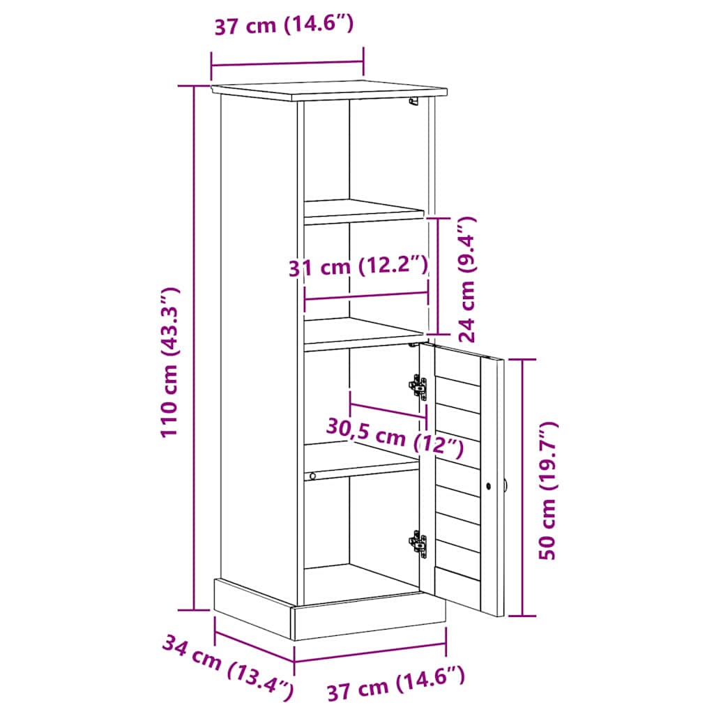 vidaXL Badkamerkast VIGO Bruin en Honingbruin 37 x 34 x 110 cm
