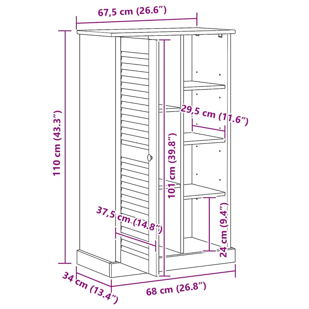 vidaXL Badkamerkast VIGO Bruin en Honingbruin 68 x 34 x 110 cm