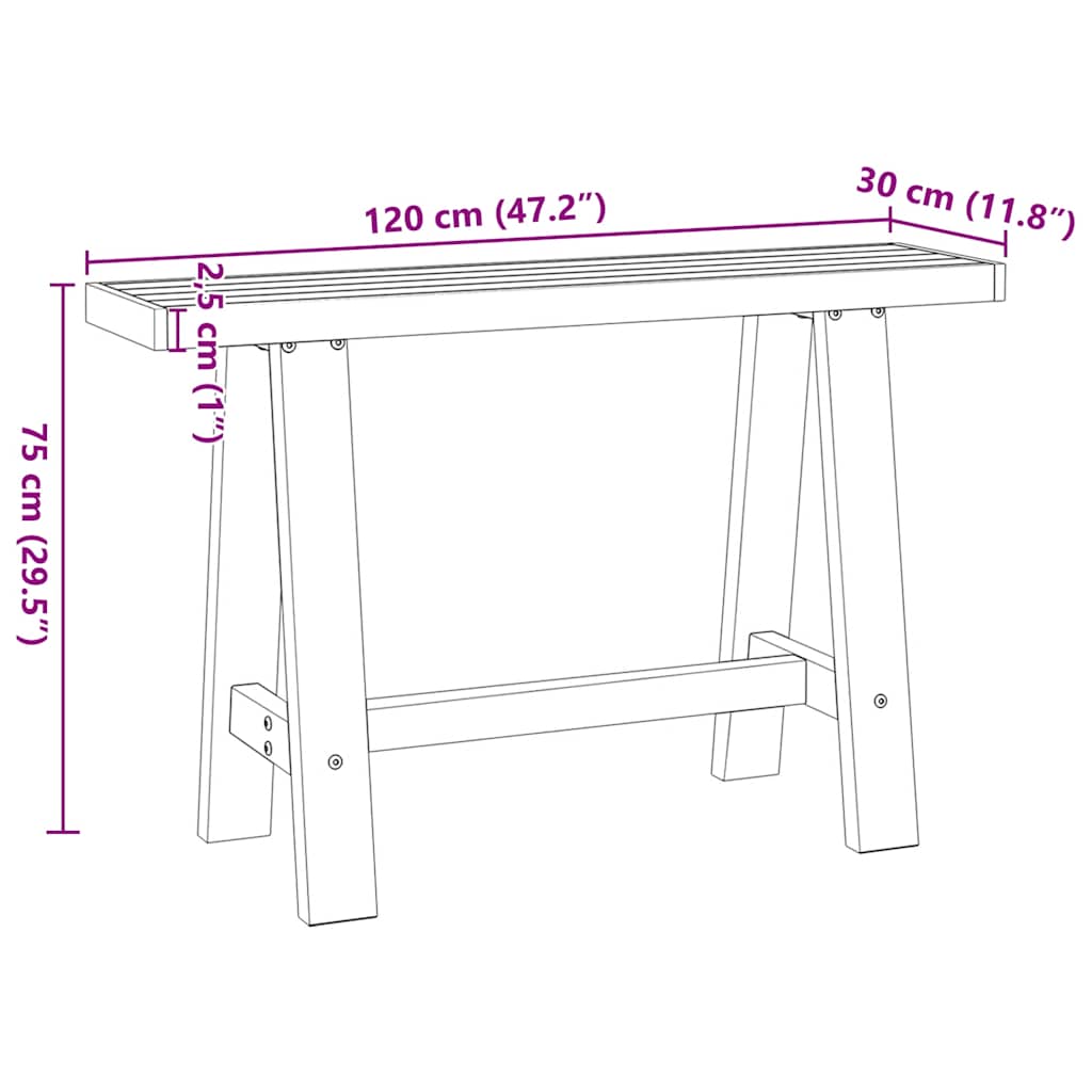 vidaXL Wandtafel NOAIN A-vormige poten 120x30x75 cm massief hout