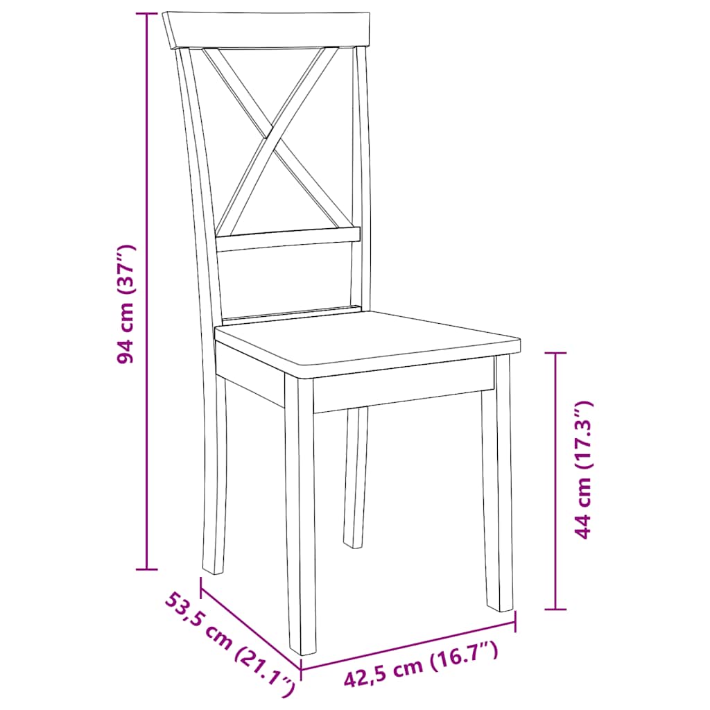 vidaXL Eetkamerstoelen 2 st massief hout rubber