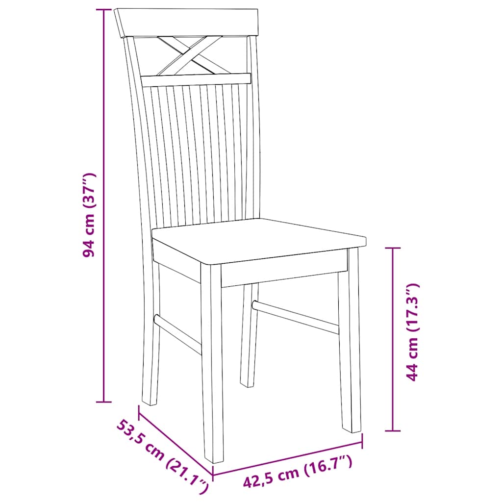 vidaXL Eetkamerstoelen 2 st massief hout rubber wit