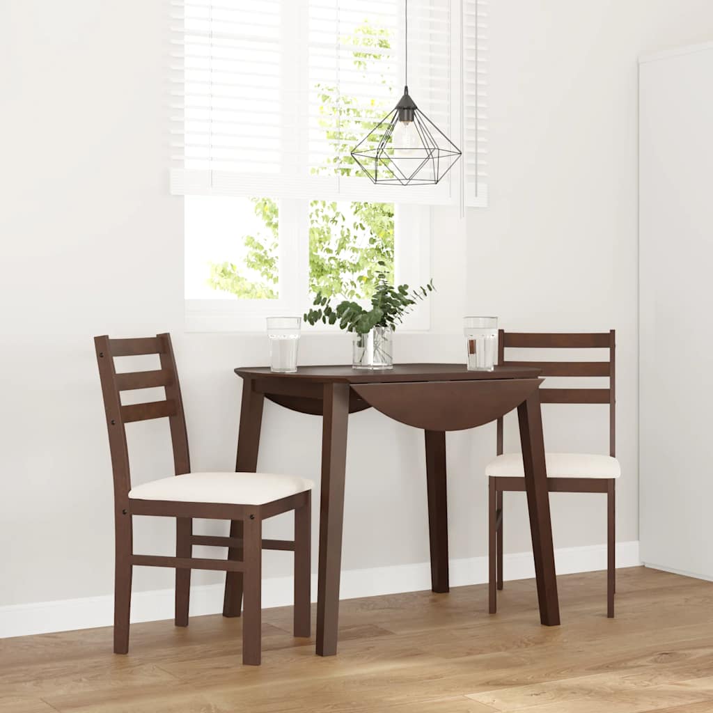 vidaXL Eetkamerstoelen met kussens 2 st massief hout rubber bruin
