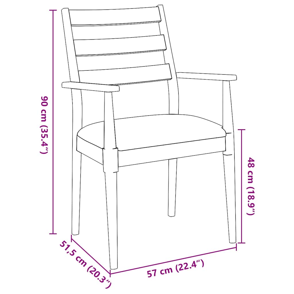 vidaXL Eetkamerstoelen met kussens 2 stuks bruin massief hout rubber