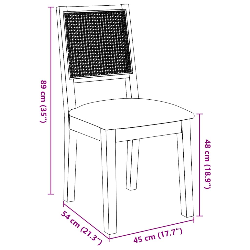 vidaXL Eetkamerstoelen met kussens 2 st massief hout rubber bruin