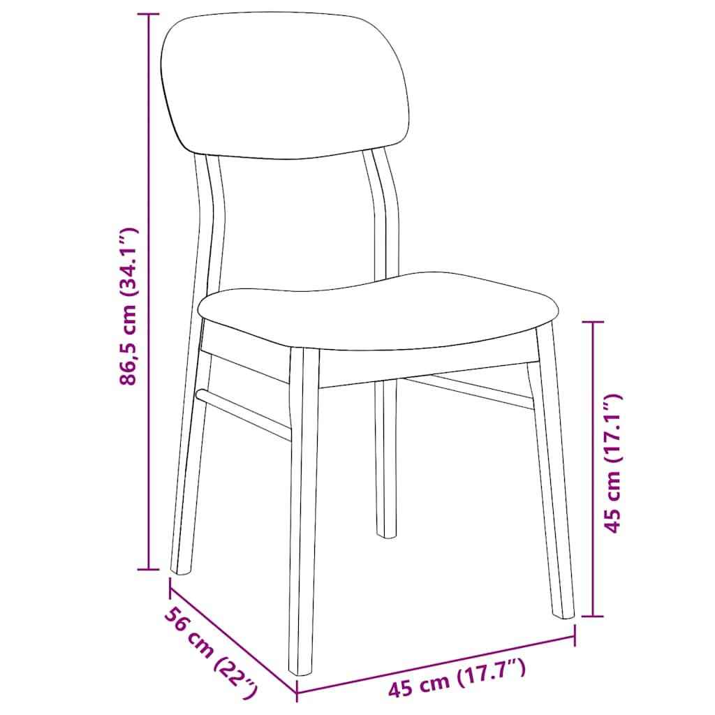 vidaXL Eetkamerstoelen met kussens 2 st massief hout rubber bruin