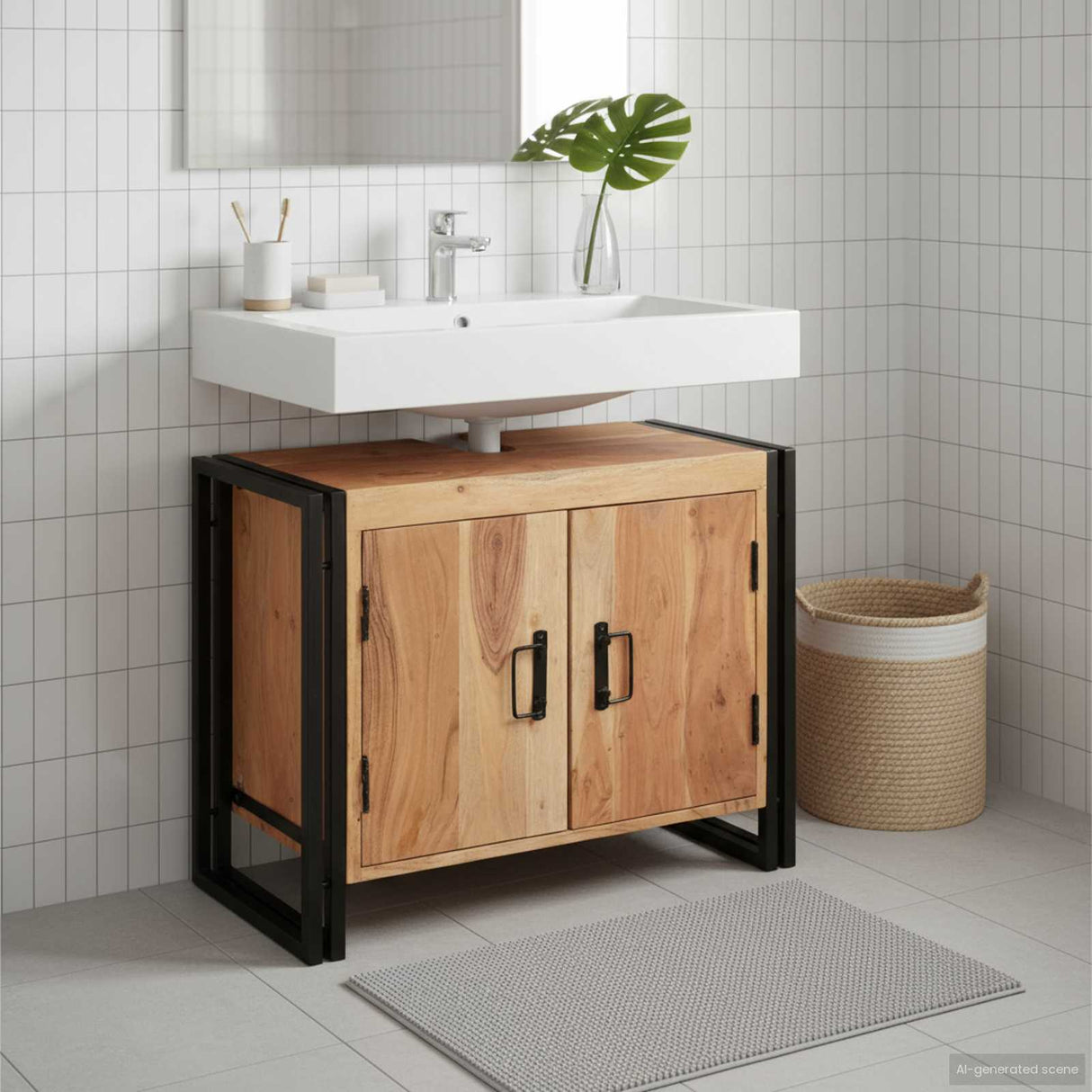 vidaXL Wastafelkast met plank Bruin 71 x 33 x 58 cm Massief Mango Hout
